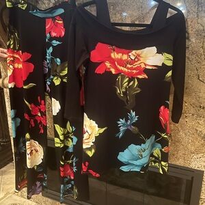 Eva Varro  black floral cold shoulder tunic